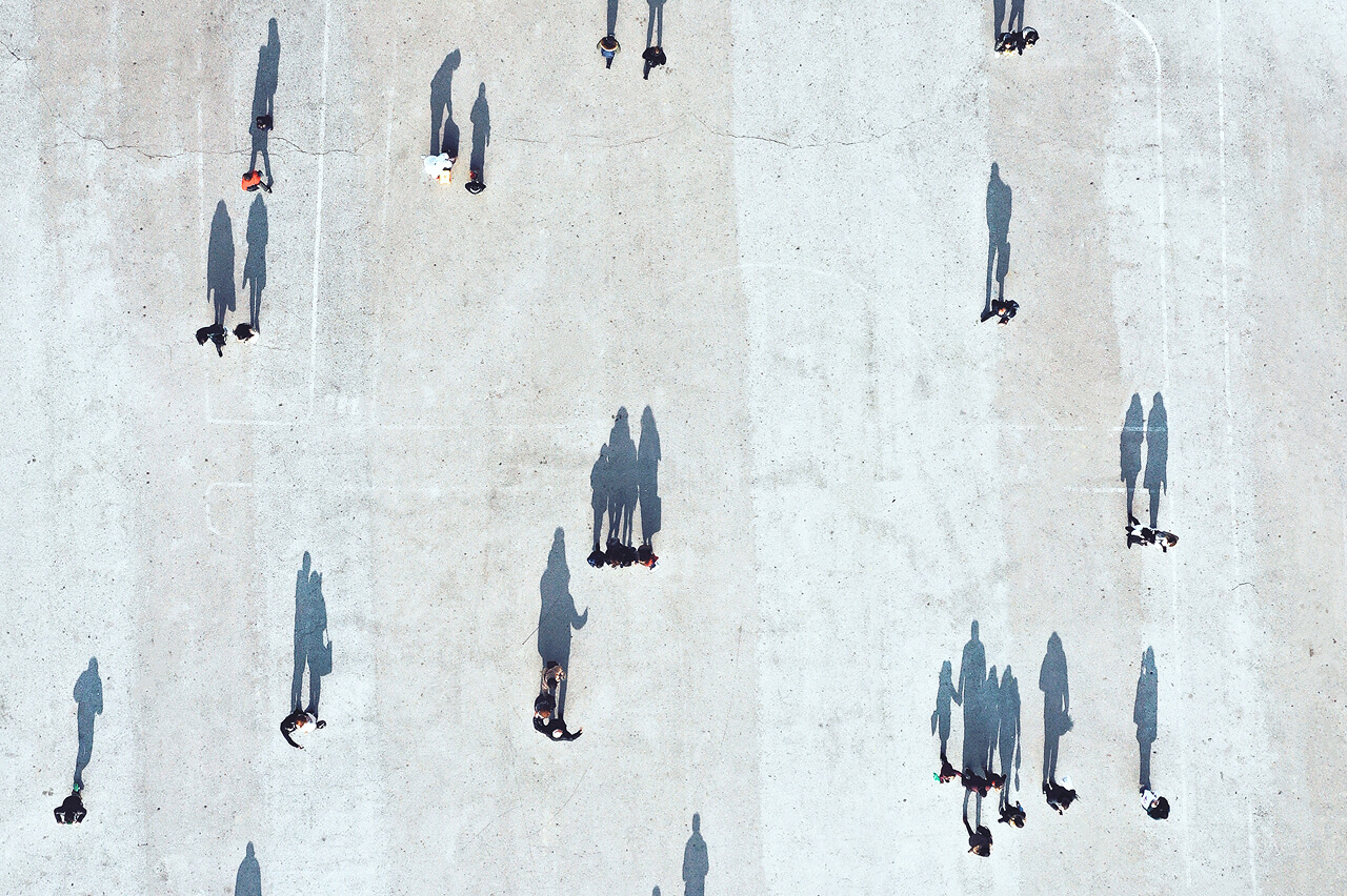 High angle view of people walking in a city